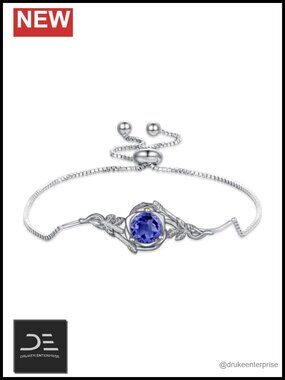 Sterling Silver Round Birthstone Rose Box Chain Bracelet Adjustable